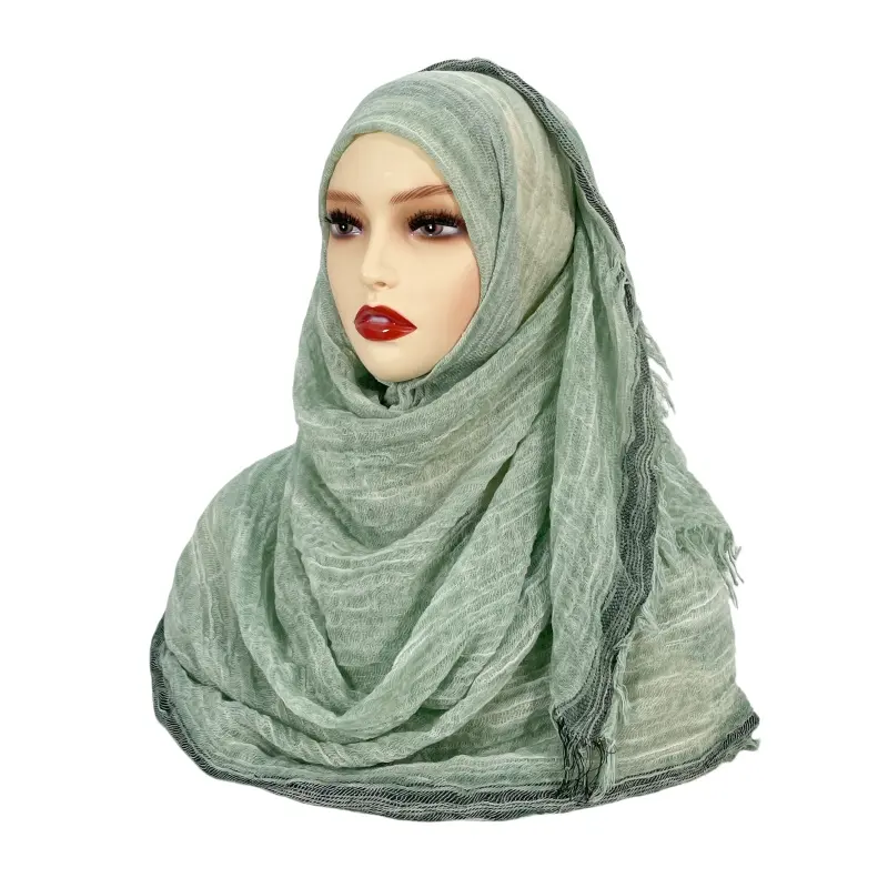 Custom ethnic viscose whisker shawl pleated cotton voile handkerchief head scarves stripes rayon khimar modal hijab muslim women