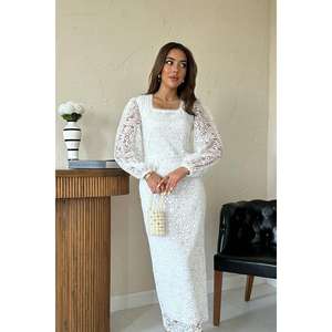 Vestido de Novia Vintage Transpirable con Cuello Corazón, Cintura Natural y Encaje Guipur Blanco - Product Image 3