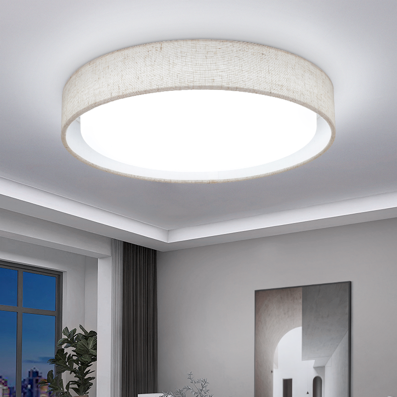 Hot Selling LED Ceiling Light with Fabric Shade Round White Nordic Pendent Light Surfaced Mounted for Living Room Bedroom Indoor