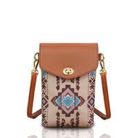 Bolso de Hombro Cruzado Estilo Bohemio Occidental con Patrón Azteca para Mujer, Bolso Cuadrado Vintage para Teléfono Móvil