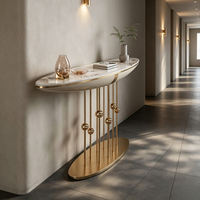 Table console minimaliste moderne de luxe avec plateau en marbre et structure en acier inoxydable pour entrée, couloir ou salon