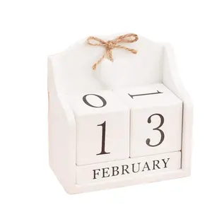 Calendario perpetuo para decoración de escritorio, calendario de madera para oficina y hogar, color blanco cremoso, <span class=keywords><strong>2021</strong></span> - Product Image 1