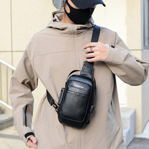 Men's Chest Bag Crossbody Bag Multi Functional Waterproof USB Port Leisure Travel Spring 2025 Classic Black - Product Image 1