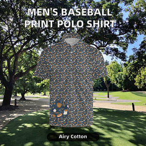 Men's Embroidered Knitted Breathable Baseball Print Short Sleeve for Shirt-Novelty Sports Graphic Button Down Casual Golf <b>Tops</b> - Product Image 2