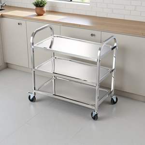 Chariot de collecte de vaisselle mobile à 3 étagères en acier inoxydable 360 °   Roulettes pivotantes avec freins pour cuisine commerciale - Product Image 1