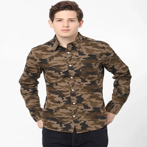 2024 nouvelle Collection tout Camo imprimé hommes chemises habillées à manches longues 100% coton multi-couleurs fil teint sergé pour l'été - Product Image 1