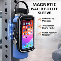 Porte-bouteille d'eau magnétique pour la gym avec poche pour téléphone, aimants puissants, manchon en néoprène imperméable pour équipement de fitness