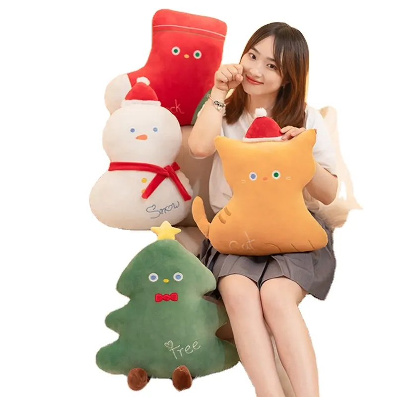 Factory Sale Cartoon Sock Tree Cat Snowman Plush Toy Stuffed Throw PIllows Doll Christmas Decor Cushion Xmas Gifts For Kids