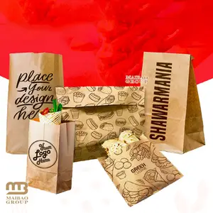 Baguette francés con estampado personalizado a prueba de grasa, embalaje para pan, agarre afilado, fondo en V, bolsas de papel Kraft marrón planas con ventana, venta al por mayor