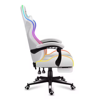 Chaise de jeu pivotante moderne en cuir PU avec éclairage RGB, couleur blanche, chaise de bureau pour ordinateur, vente en gros