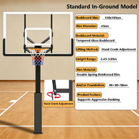 Canasta de Baloncesto Enterrada de Grado Competitivo con Ajuste Manual de Altura por Manivela y Tablero de Vidrio Templado para Universidad