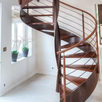 Escalier en colimaçon central en bois et acier avec rampe en acier inoxydable pour grenier, idéal pour petits espaces