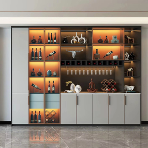Lujo moderno hogar sala de estar muebles de Pared Soporte de exhibición estante de almacenamiento puerta de vidrio madera vino <span class=keywords><strong>bar</strong></span> gabinete con luz LED - Product Image 1