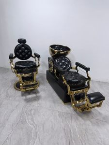 <b>Portable</b> Ceramic Basin Stainless Steel Gold Shampoo <b>Bed</b> Semi-reclining Shampoo Chair with Adjustable Footrest for Barber Shop - Product Image 3