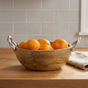 Tazón de madera con asas de aluminio, hecho a mano, estilo nórdico, para frutas, para uso doméstico. - Product Image 2