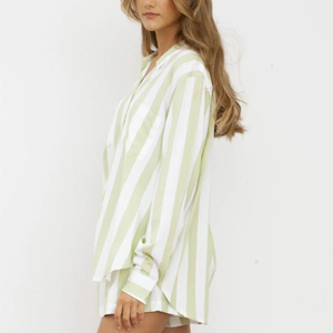 Nuovo <span class=keywords><strong>Pigiama</strong></span> Donna Autunno/Primavera in <span class=keywords><strong>Cotone</strong></span> Traspirante a Maniche Lunghe <span class=keywords><strong>con</strong></span> Colletto e <span class=keywords><strong>Bottoni</strong></span>, a Righe Colorate, Due Pezzi - Product Image 2