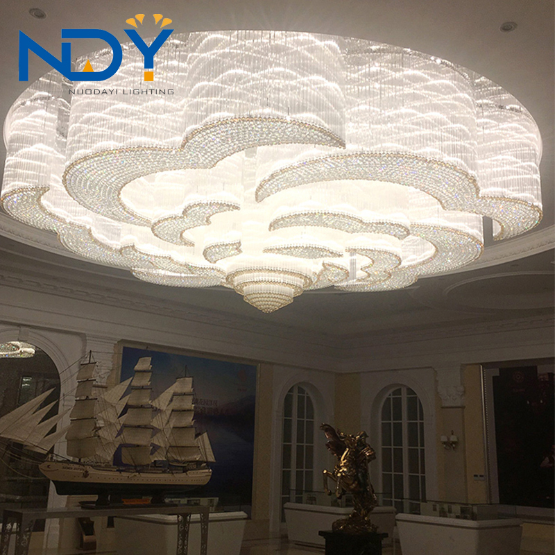 High Quality Modern LED Ceiling Lamp Hotel Chandelier Custom White Crystal Square/Oval Adjustable Height Dimmable Banquet Hall