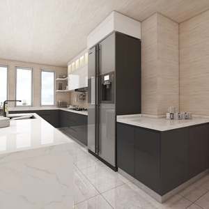 Modern Stylish High Gloss Finish Grey Lacquer Kitchen Cabinets Solid Wood Plywood MDF Includes Sink Backsplash for Apartment Use - Product Image 1