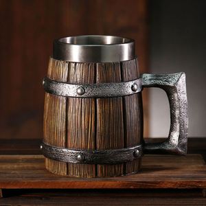 Customizable Stainless Steel Resin Medieval Wooden Cup Retro Viking Drinking Antique <b>Mug</b> for Stoneware Wine - Product Image 3
