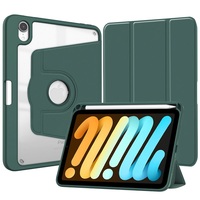 Étui arrière transparent en acrylique rotatif à trois volets en cuir PU pour iPad Mini 6 avec bord en TPU souple et support pour stylet