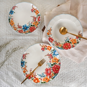 24 PCS Porcelain Tableware Set Ceramic Floral Fancy Dinner Table Set 6 Plates Luxury <b>Dinnerware</b> Sets - Product Image 4