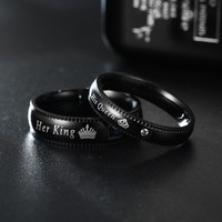 Bagues de couple en acier inoxydable plaqué or rose 18 carats avec micro-pavé de zircone cubique, logo Roi et Reine, pour hommes et femmes, vente en gros