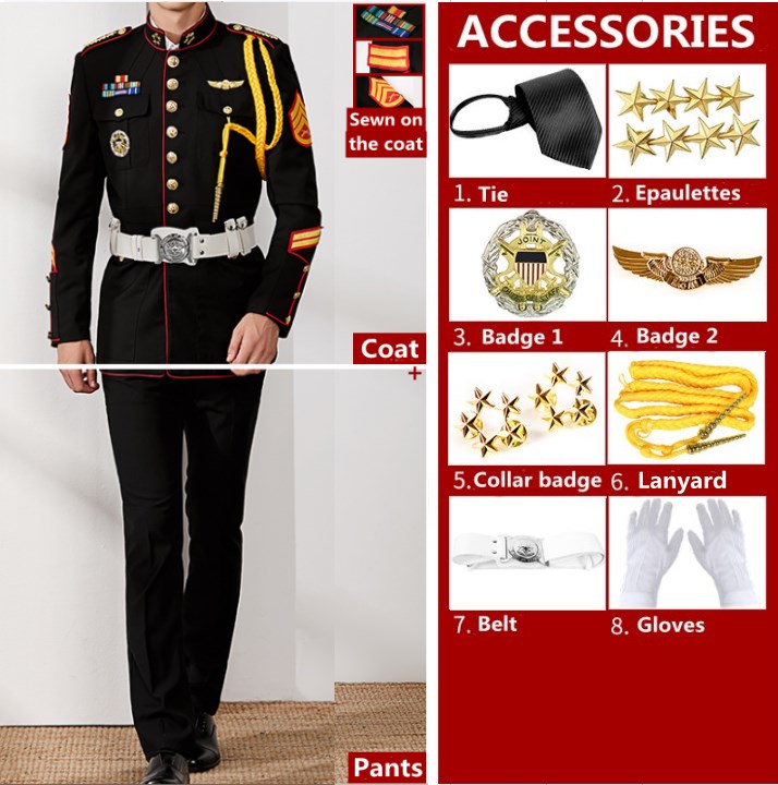 Abrigo negro+Pantalón+Cinturón 1+7 accesorios