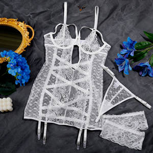 Sexy Hollow Out Ultra-thin Lace Perspective Lingerie Set Hot Sell Open Crotch Bra Brief Set - Product Image 6