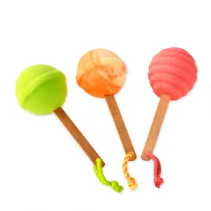 צבעוני Lollipop צורת אמבט מברשת PU ניקוי ספוג עם עץ ארוך ידית במבוק מברשת