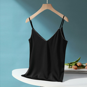 White <b>Halter</b> Top V Neck Sleeveless <b>Satin</b> Inner Layer Women's Tank Top Backless Solid Color Micro Elasticity - Product Image 4