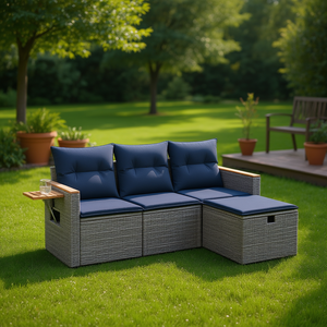 Set Divano da Esterno in Polyrattan Grigio con Cuscini, Design Contemporaneo, Mobili Impermeabili per Giardino - Product Image 2