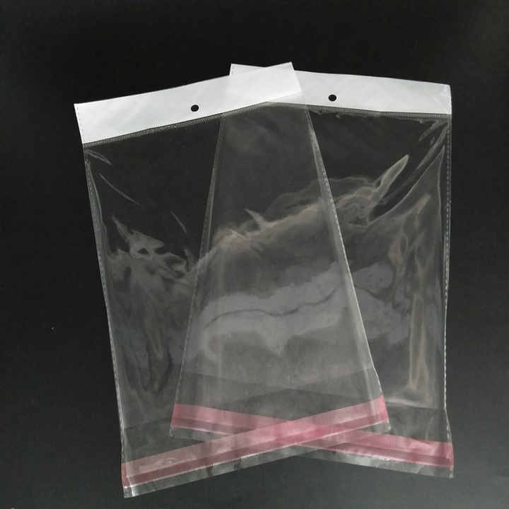 Transparent selfadhesive sealed plastic packaging bag, resealable