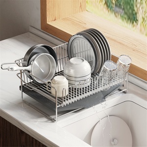 304 Stainless Steel <b>Kitchen</b> Countertop Drain Rack Non-Folding Double Tier Waterproof Towel <b>Storage</b> with Modern Design - Product Image 1