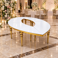 Table d'hôtel à surface polie, pieds sphériques durables, structure métallique, mobilier d'hôtel pour salles de réception de mariages de luxe