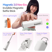 Perche à selfie magnétique invisible avec zoom pour télécommande, ouverture rapide, mousqueton, support de téléphone pour smartphone, vlog