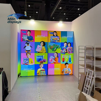 Expositor de Pared con Iluminación LED de Aluminio Ligero y Portátil, Expositor de Marca con Caja de Luz para Stand de Exhibición con Estantes