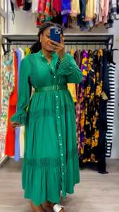 Abito Estivo Chic da Donna in Pizzo di Lusso con Ampia Gonna, Maniche a Lanterna, Monopetto con Cintura, Stile Francese per Spiaggia e Feste Serali - Product Image 3