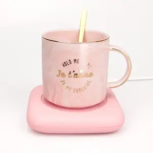 新しいクリスマスピンク加熱セラミック飲料コーヒーウォーマー自動サーモスタットマグギフト用