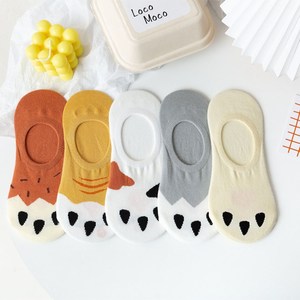 Calcetines invisibles de algodón finos unisex, calcetines informales absorbentes del sudor antideslizantes de silicona con diseño de pata de gato de dibujos animados, primavera y verano - Product Image 2