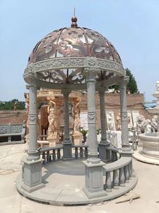 ศาลาหินอ่อนธรรมชาติแบบกำหนดเอง ประติมากรรมเสาโรมัน หลังคาทรงกลม ศาลาหินอ่อนสีขาว แกะสลักด้วยมือ กันน้ำ สำหรับใช้ในสวน - Product Image 4