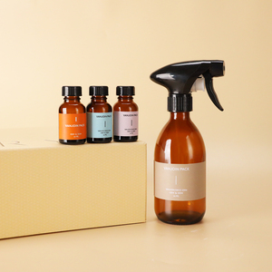 Flacon cosmétique personnalisé en verre ambré pour gel douche, lotion, shampoing et après-shampoing avec pulvérisateur et <span class=keywords><strong>mini</strong></span>-recharge - Product Image 3