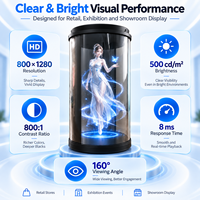 Affichage holographique 3D flottant de 10,1 pouces, tube holographique cylindrique avec résolution 800x1280, USB SD pour affichage commercial