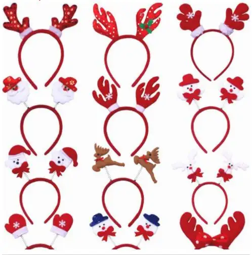 Women girl party xmas night before christmas reindeer ear horn hairbands santa claus headband hair accessories band for gifts