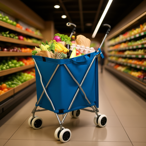 Carrito de compras plegable de lona azul extraíble con 4 ruedas de PU resistente al agua para uso en supermercados - Product Image 2