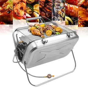 Barbecue Grill Factory Commercial Korean Smokeless Briefcase Barbecue Grill Folding Table Grill Stainless Steel Outdoor Portable Gas Bbq Grill