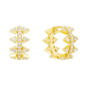 Fashion 14K gold plated cubic zirconia spike huggie hoop earrings women