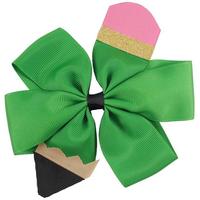 Accessoires pour enfants : Barrette à cheveux en tissu côtelé de 5 pouces, faite à la main, avec nœud style crayon, pour la rentrée scolaire, coiffe pour bébé