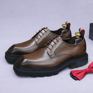 Nuevos Zapatos de Negocios con Suela Gruesa y Elevada para Hombre, Formales, con Punta Derby, con Cordones, Otro Material Superior en Patchwork, para Oficina y Carrera Profesional - Product Image 4