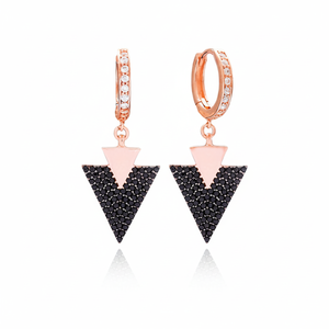 <b>Black</b> CZ Triangle Shape <b>Dangle</b> <b>Earring</b> Wholesale Handmade Turkish 925 Sterling Silver Fine Jewelry for Women - Product Image 2