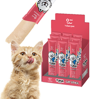 Vente en gros usine : Friandises crémeuses naturelles pour chats (10g, 12g, 15g) au thon et saumon, pour l'hydratation – Aliment humide pour chats, marque OEM, approvisionnement direct usine.